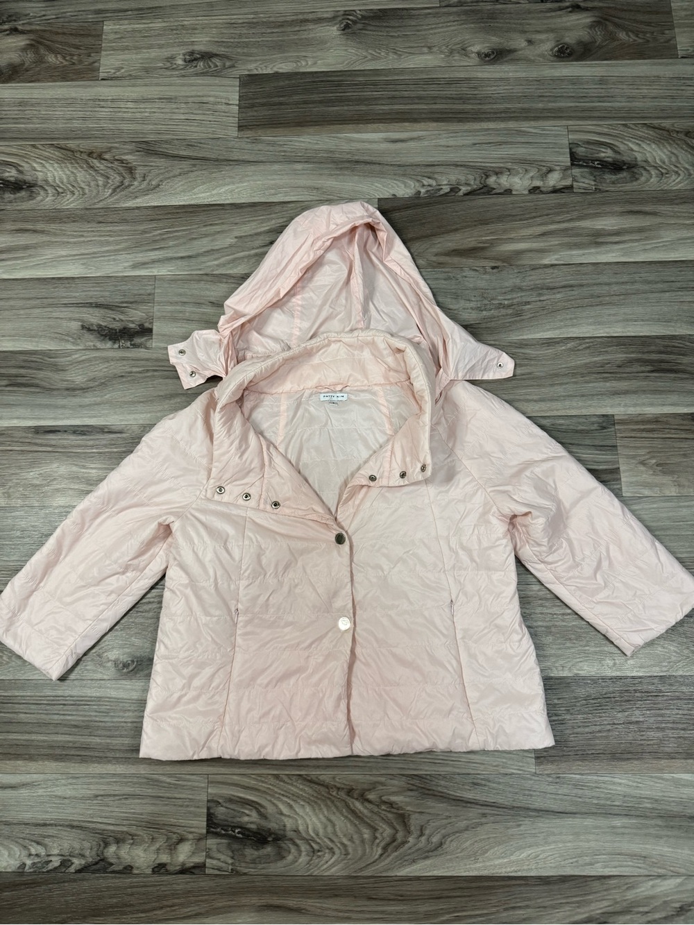 Patty Kim 3/4 Length Sleeve Hooded Lightweight Puffer Jacket Size Small